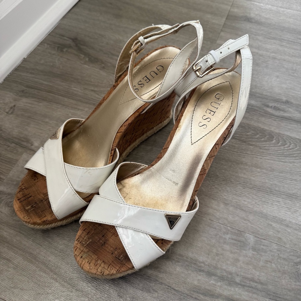 Women's White Guess Wedge Sandals - Picture 2 of 4